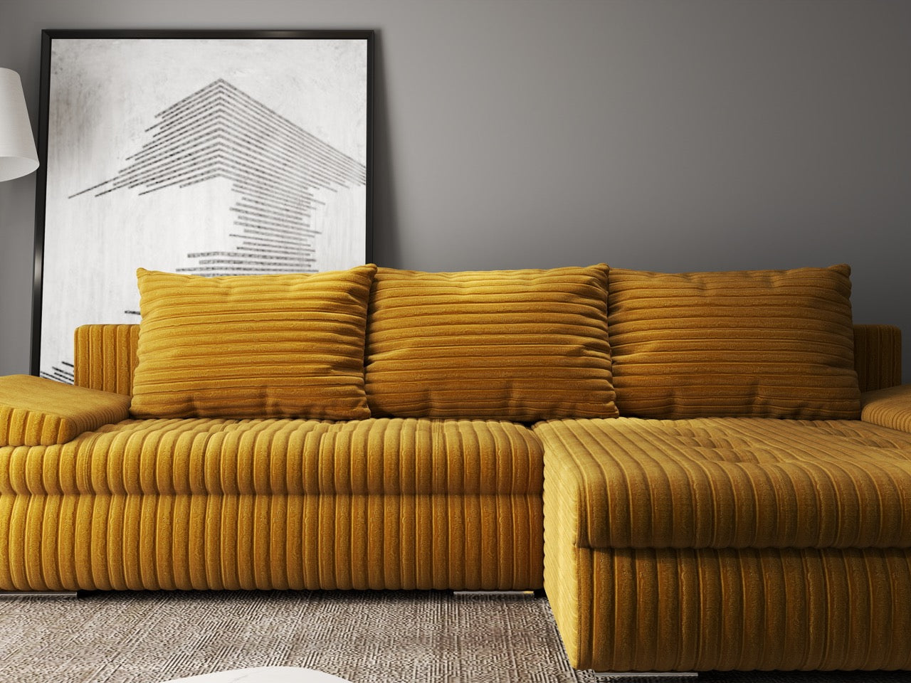 Colțar extensibil dumonde cu ladă de depozitare si sezut confortabil din spuma high-density, Leonardo Ambience Mustar 260x185 cm II