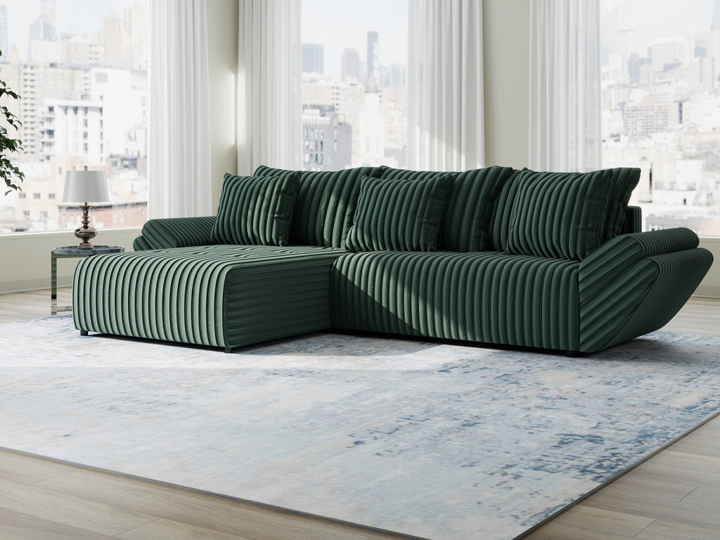 Colțar extensibil dumonde cu ladă de depozitare si sezut confortabil din spuma high-density, Berlin Ambience Verde 280x185 cm