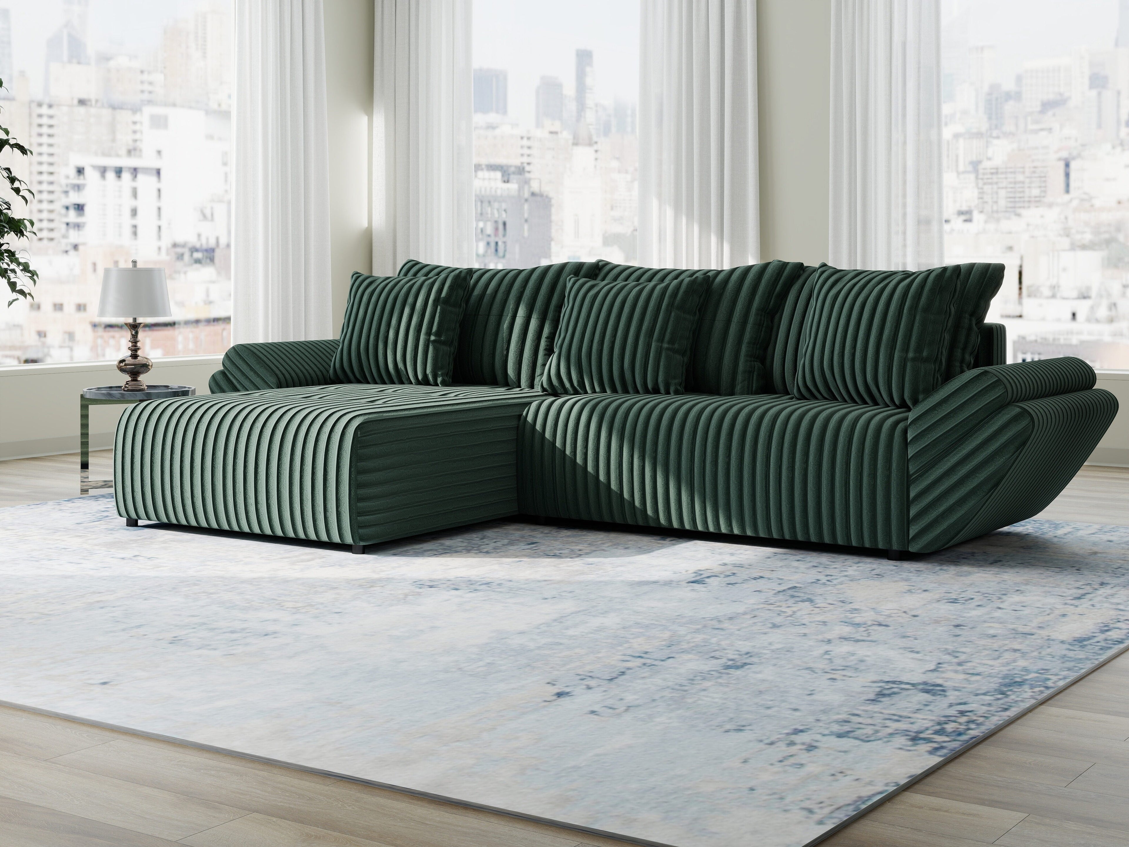 Colțar extensibil dumonde cu ladă de depozitare si sezut confortabil din spuma high-density, Berlin Ambience Verde 280x185 cm