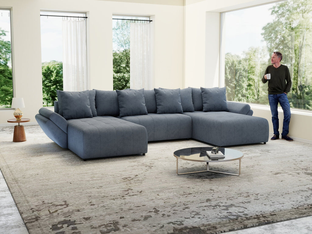 Colțar extensibil dumonde cu ladă de depozitare si sezut confortabil din spuma high-density, Berlin U Enjoy Antracit 380x180 cm