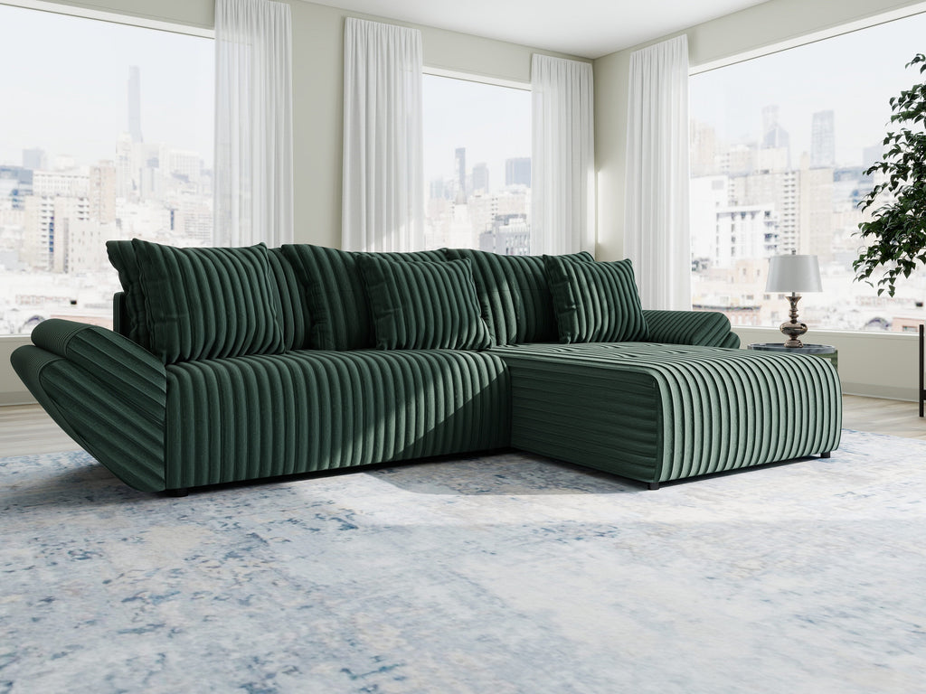 Colțar extensibil dumonde cu ladă de depozitare si sezut confortabil din spuma high-density, Berlin Ambience Verde 280x185 cm II
