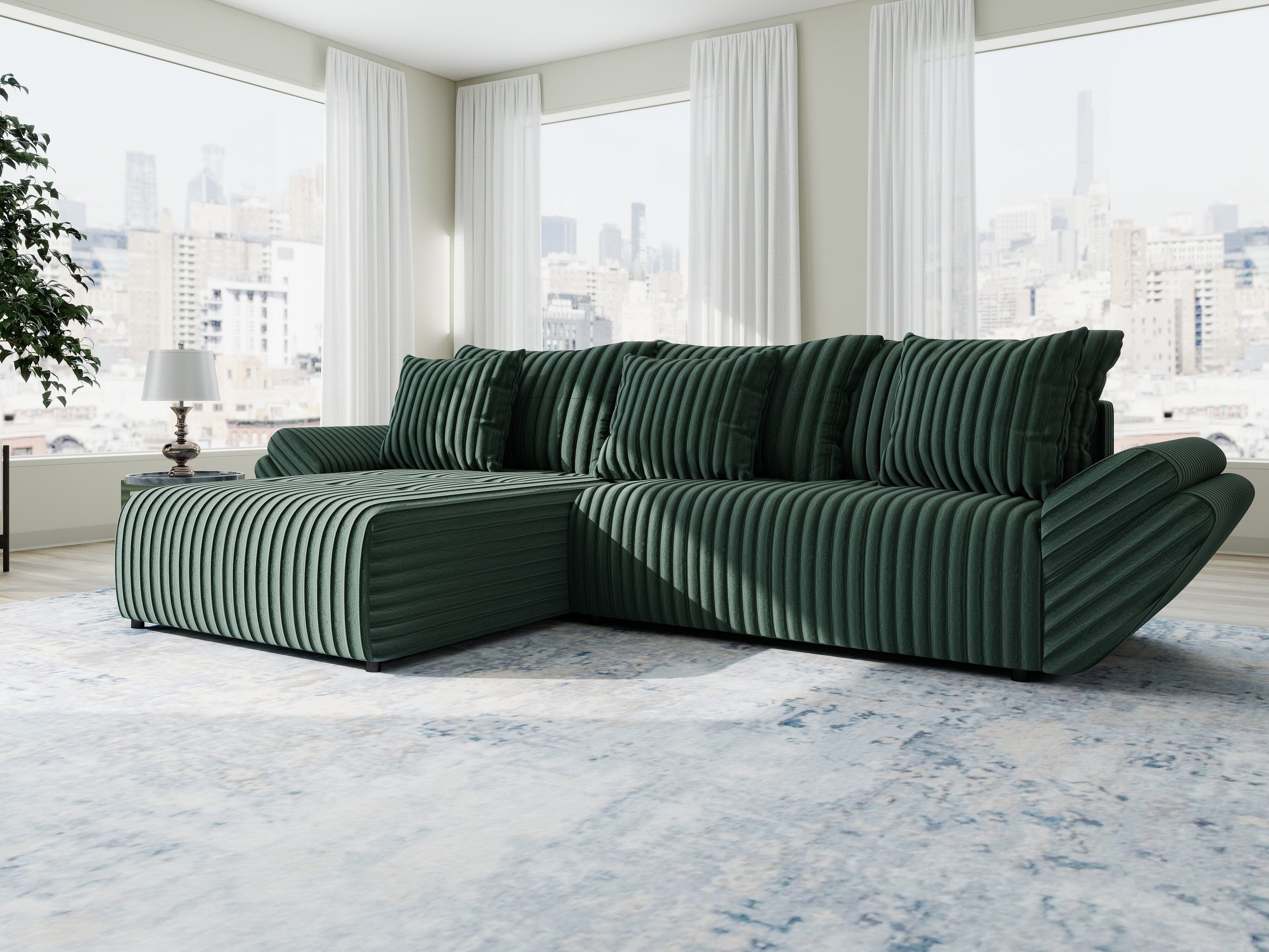 Colțar extensibil dumonde cu ladă de depozitare si sezut confortabil din spuma high-density, Berlin Ambience Verde 280x185 cm