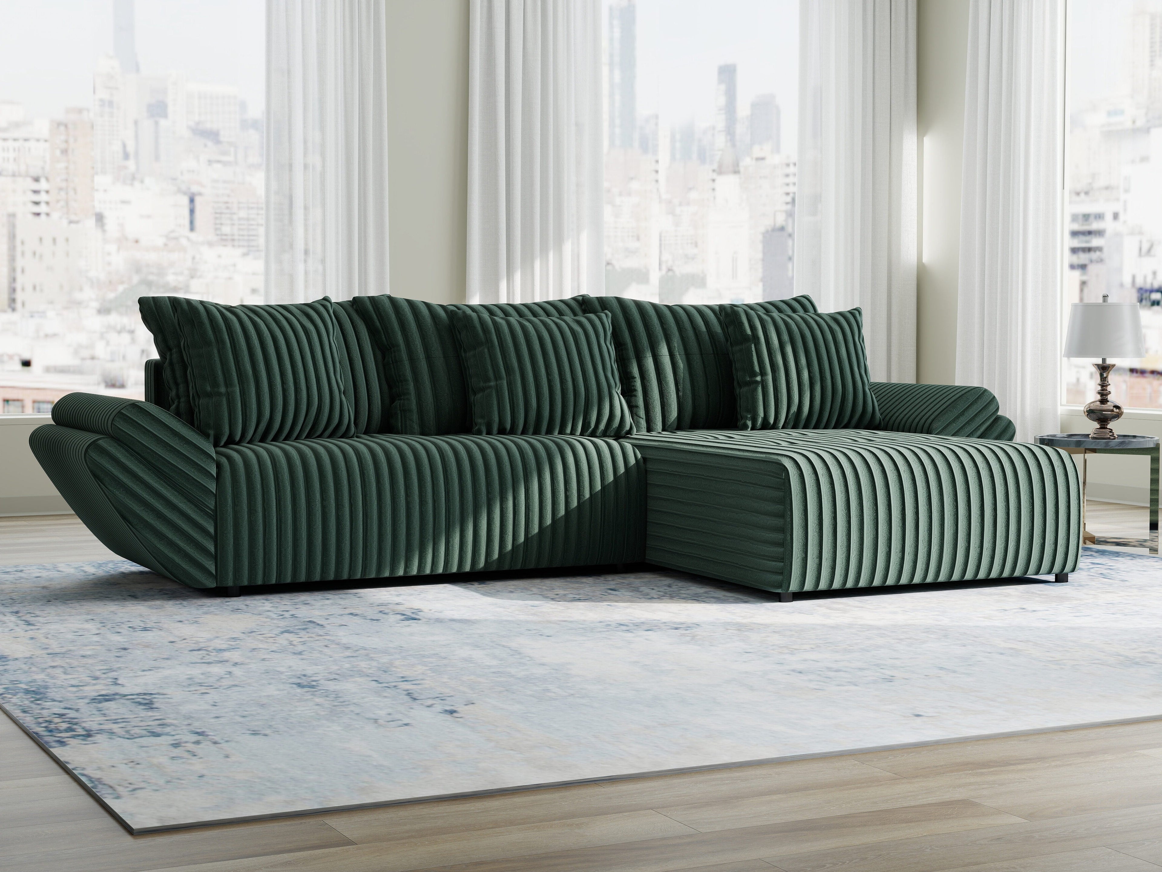 Colțar extensibil dumonde cu ladă de depozitare si sezut confortabil din spuma high-density, Berlin Ambience Verde 280x185 cm II