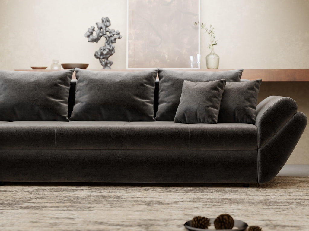 Colțar extensibil dumonde cu ladă de depozitare si sezut confortabil din spuma high-density, Loana XL Monolith Gri Antracit 335x185 cm