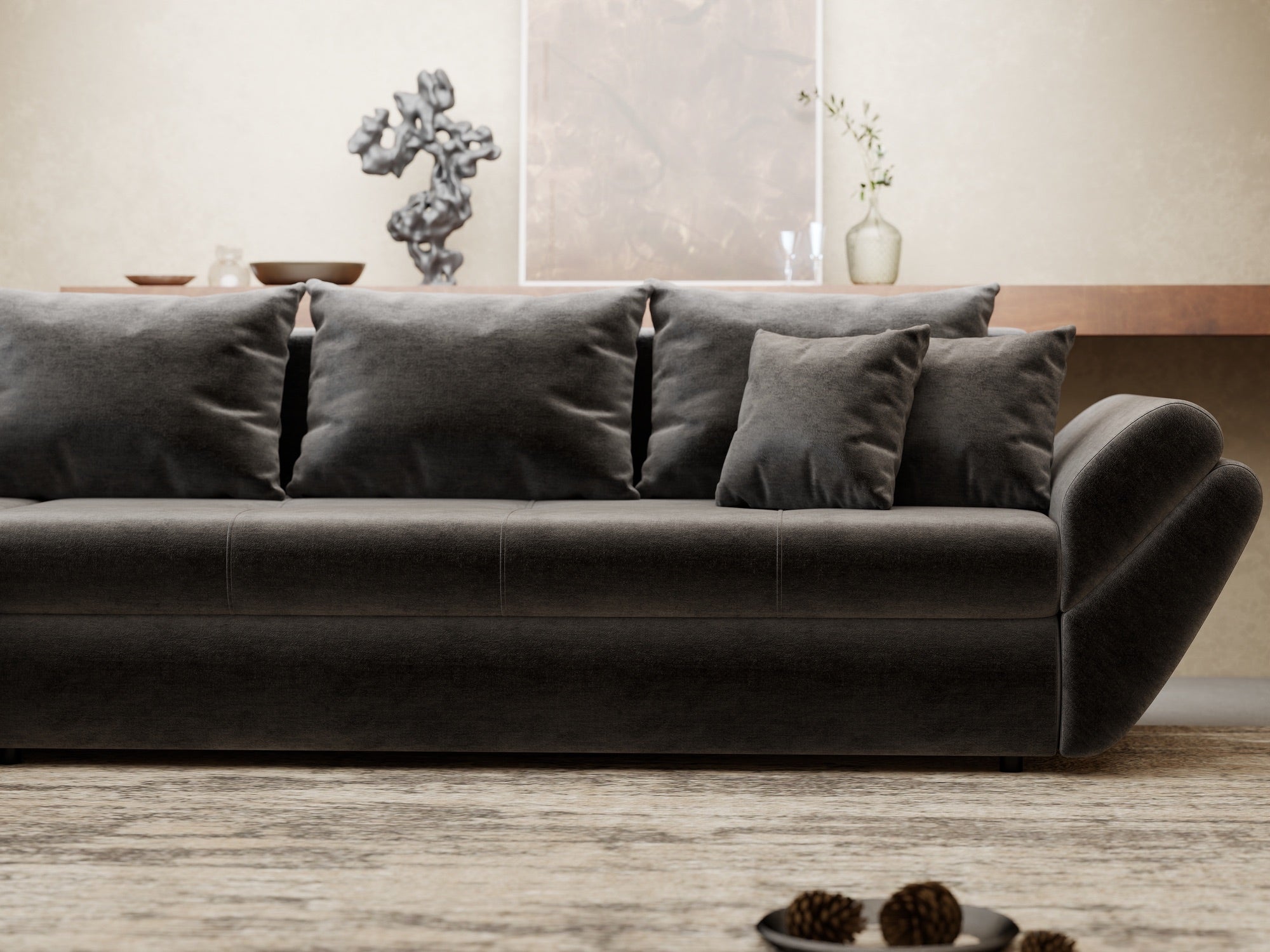 Colțar extensibil dumonde cu ladă de depozitare si sezut confortabil din spuma high-density, Loana XL Monolith Gri Antracit 335x185 cm