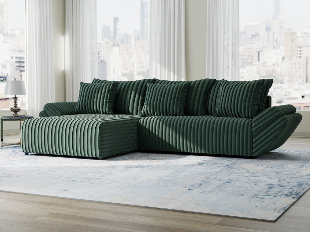 Colțar extensibil dumonde cu ladă de depozitare si sezut confortabil din spuma high-density, Berlin Ambience Verde 280x185 cm