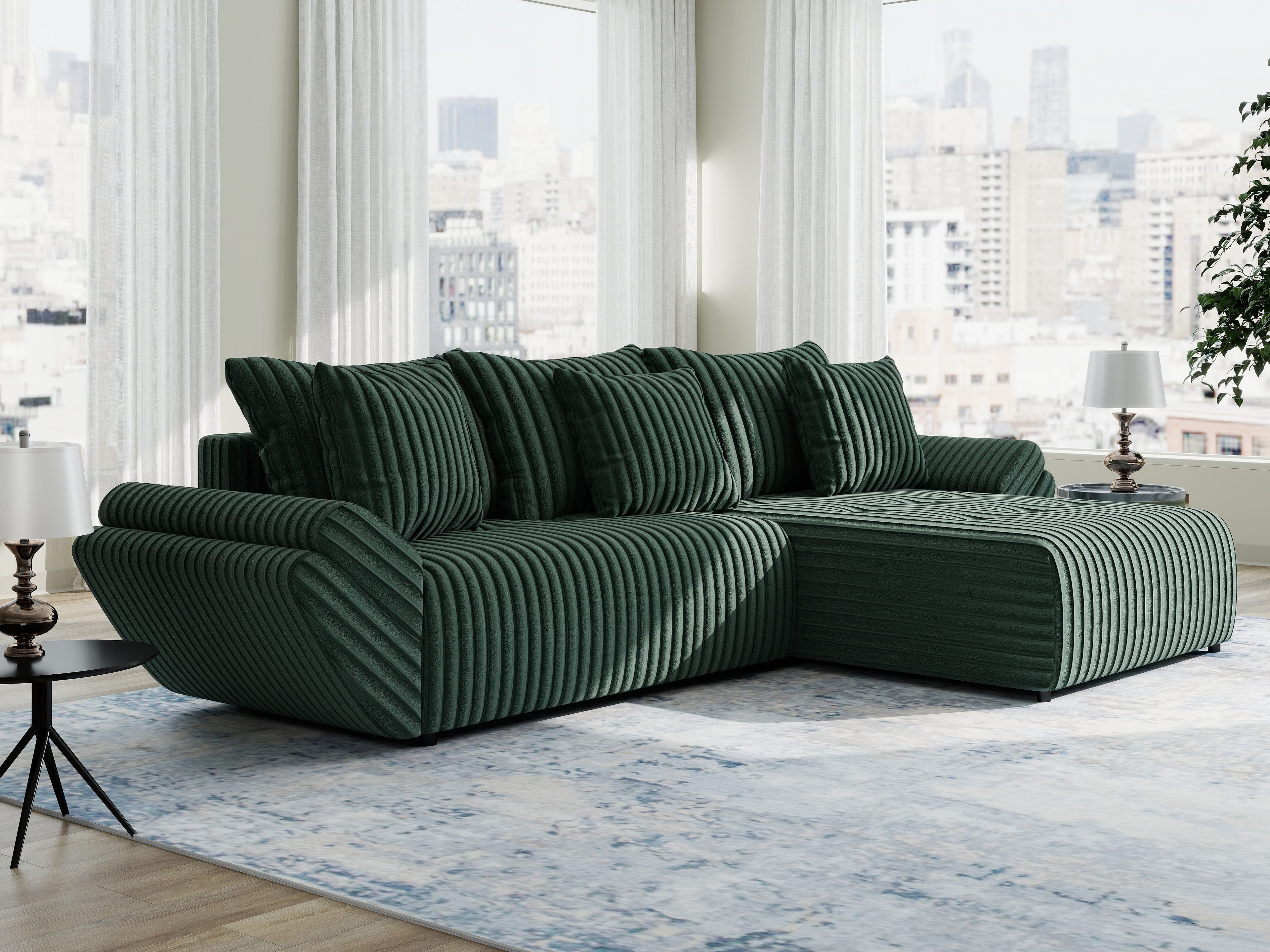 Colțar extensibil dumonde cu ladă de depozitare si sezut confortabil din spuma high-density, Berlin Ambience Verde 280x185 cm II