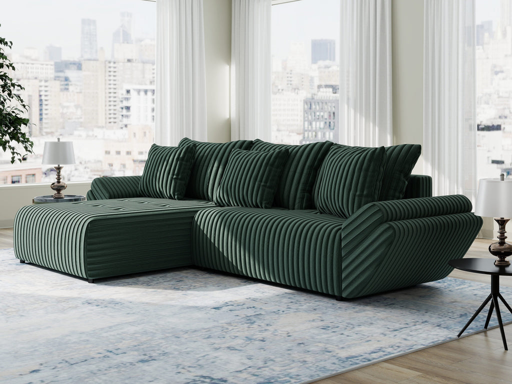 Colțar extensibil dumonde cu ladă de depozitare si sezut confortabil din spuma high-density, Berlin Ambience Verde 280x185 cm