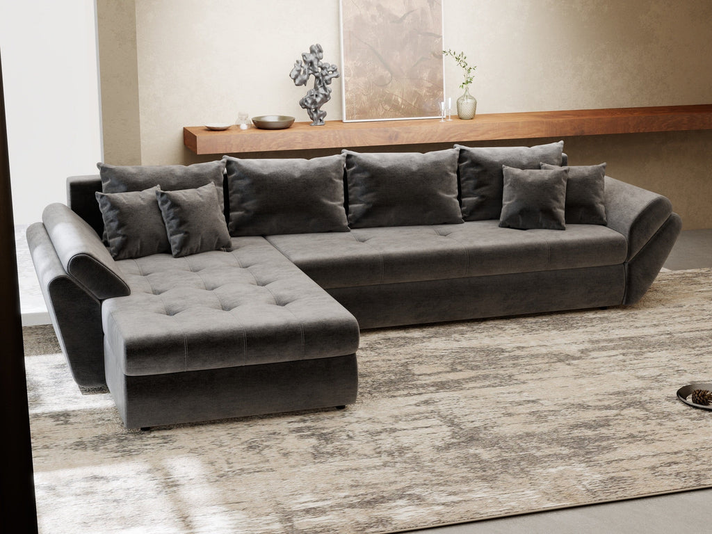 Colțar extensibil dumonde cu ladă de depozitare si sezut confortabil din spuma high-density, Loana XL Monolith Gri Antracit 335x185 cm