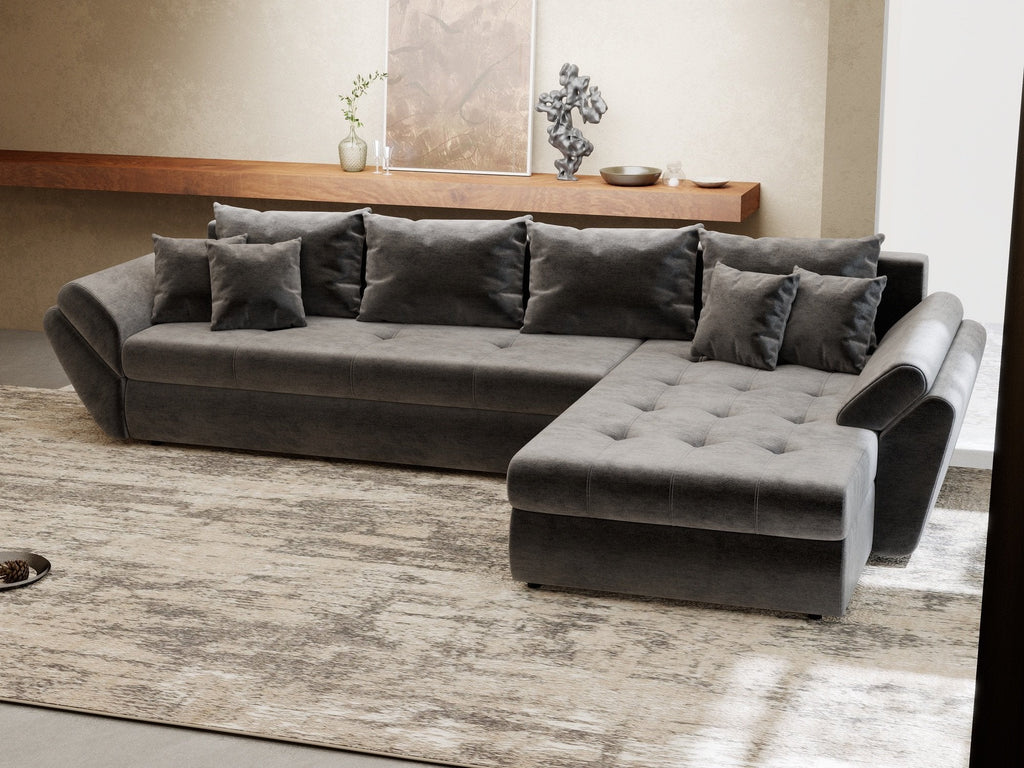 Colțar extensibil dumonde cu ladă de depozitare si sezut confortabil din spuma high-density, Loana XL Monolith Gri Antracit II 335x185 cm