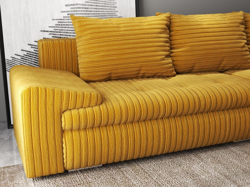 Colțar extensibil dumonde cu ladă de depozitare si sezut confortabil din spuma high-density, Leonardo Ambience Mustar 260x185 cm