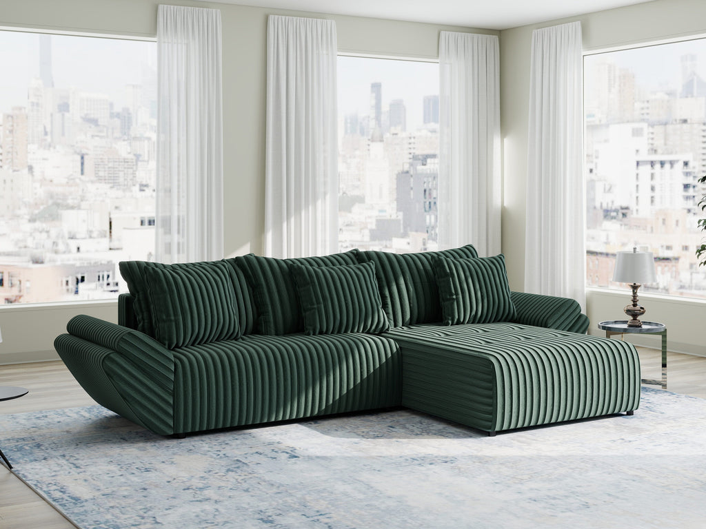 Colțar extensibil dumonde cu ladă de depozitare si sezut confortabil din spuma high-density, Berlin Ambience Verde 280x185 cm II