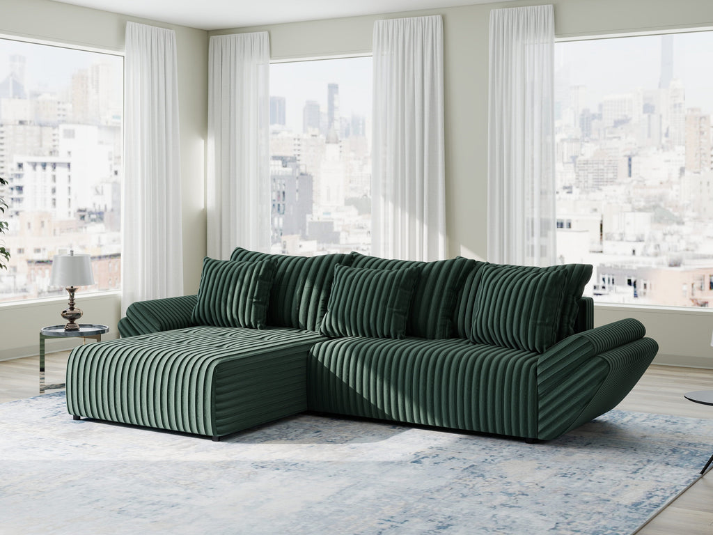 Colțar extensibil dumonde cu ladă de depozitare si sezut confortabil din spuma high-density, Berlin Ambience Verde 280x185 cm