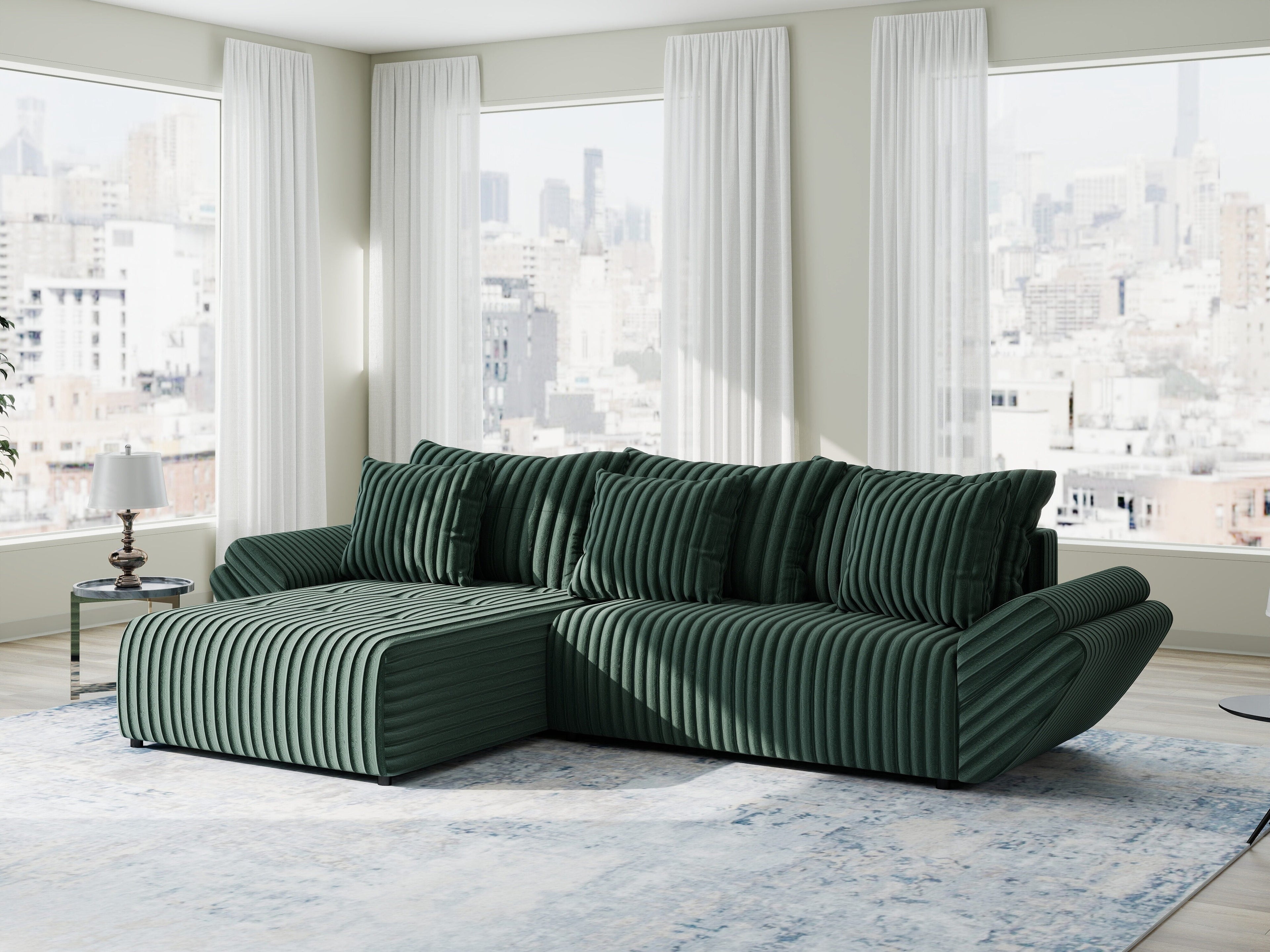 Colțar extensibil dumonde cu ladă de depozitare si sezut confortabil din spuma high-density, Berlin Ambience Verde 280x185 cm