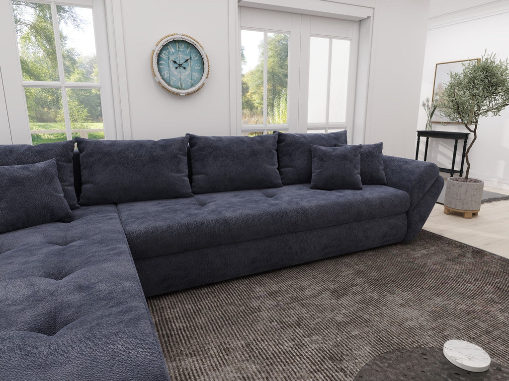 Colțar extensibil dumonde cu ladă de depozitare si sezut confortabil din spuma high-density, Loana XL Vibe Albastru 335x185 cm