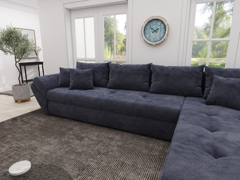 Colțar extensibil dumonde cu ladă de depozitare si sezut confortabil din spuma high-density, Loana XL Vibe Albastru II 335x185 cm
