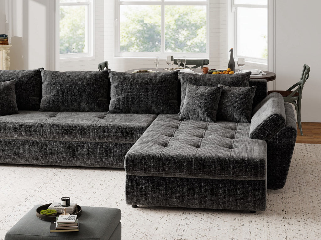 Colțar extensibil dumonde cu ladă de depozitare si sezut confortabil din spuma high-density, Loana XL Cremona Gri Antracit II 335x185 cm