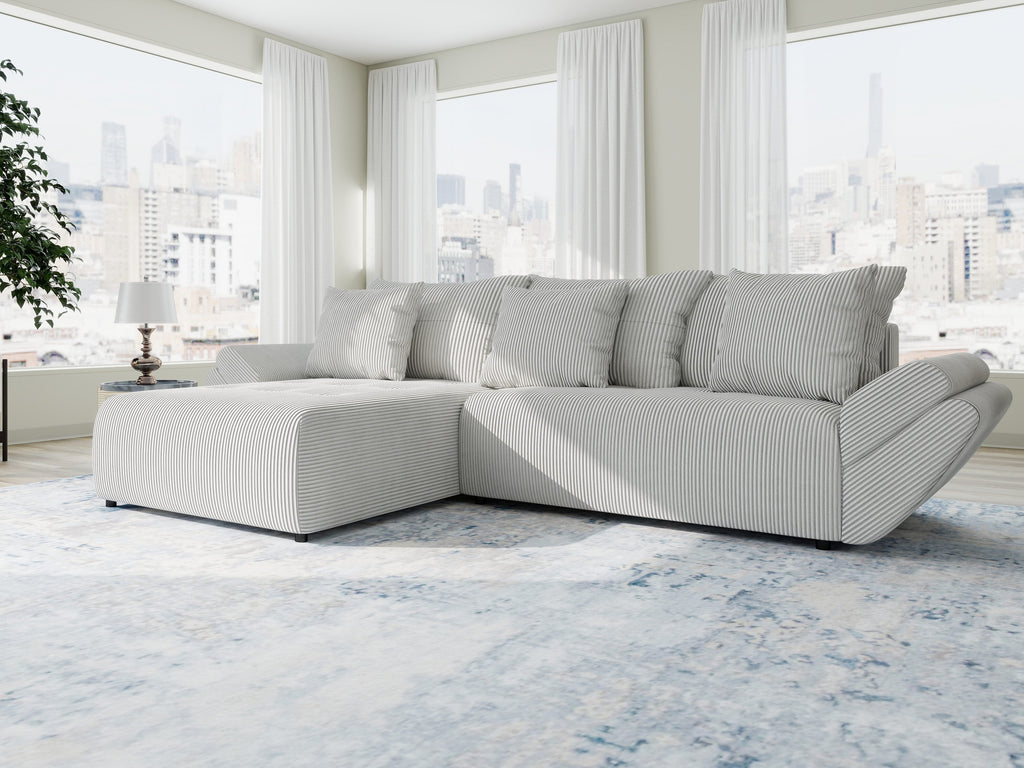 Colțar extensibil dumonde cu ladă de depozitare si sezut confortabil din spuma high-density, Berlin Zoom Gri 280x185 cm