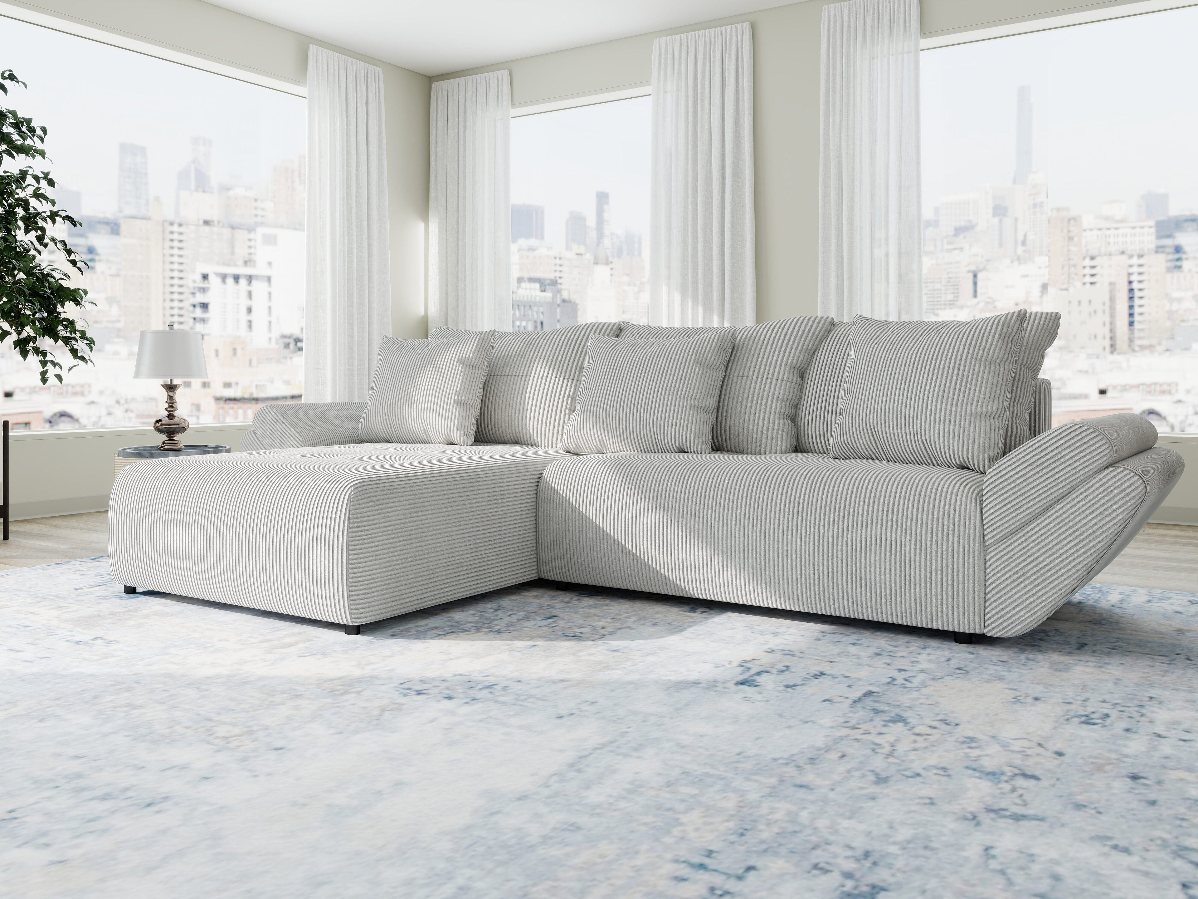 Colțar extensibil dumonde cu ladă de depozitare si sezut confortabil din spuma high-density, Berlin Zoom Gri 280x185 cm