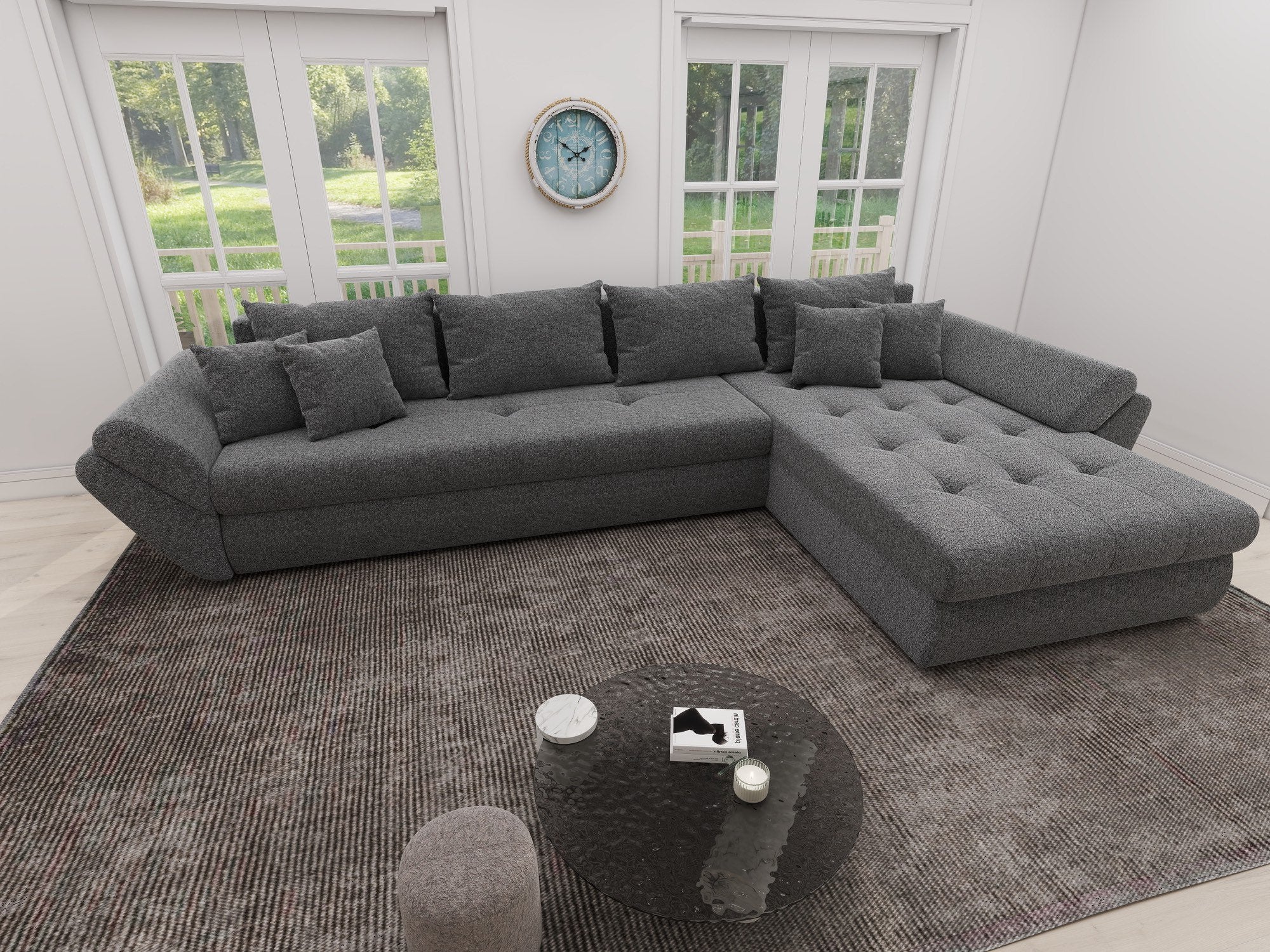 Colțar extensibil dumonde cu ladă de depozitare si sezut confortabil din spuma high-density, Loana XL Monte Gri 90 II 335x185 cm