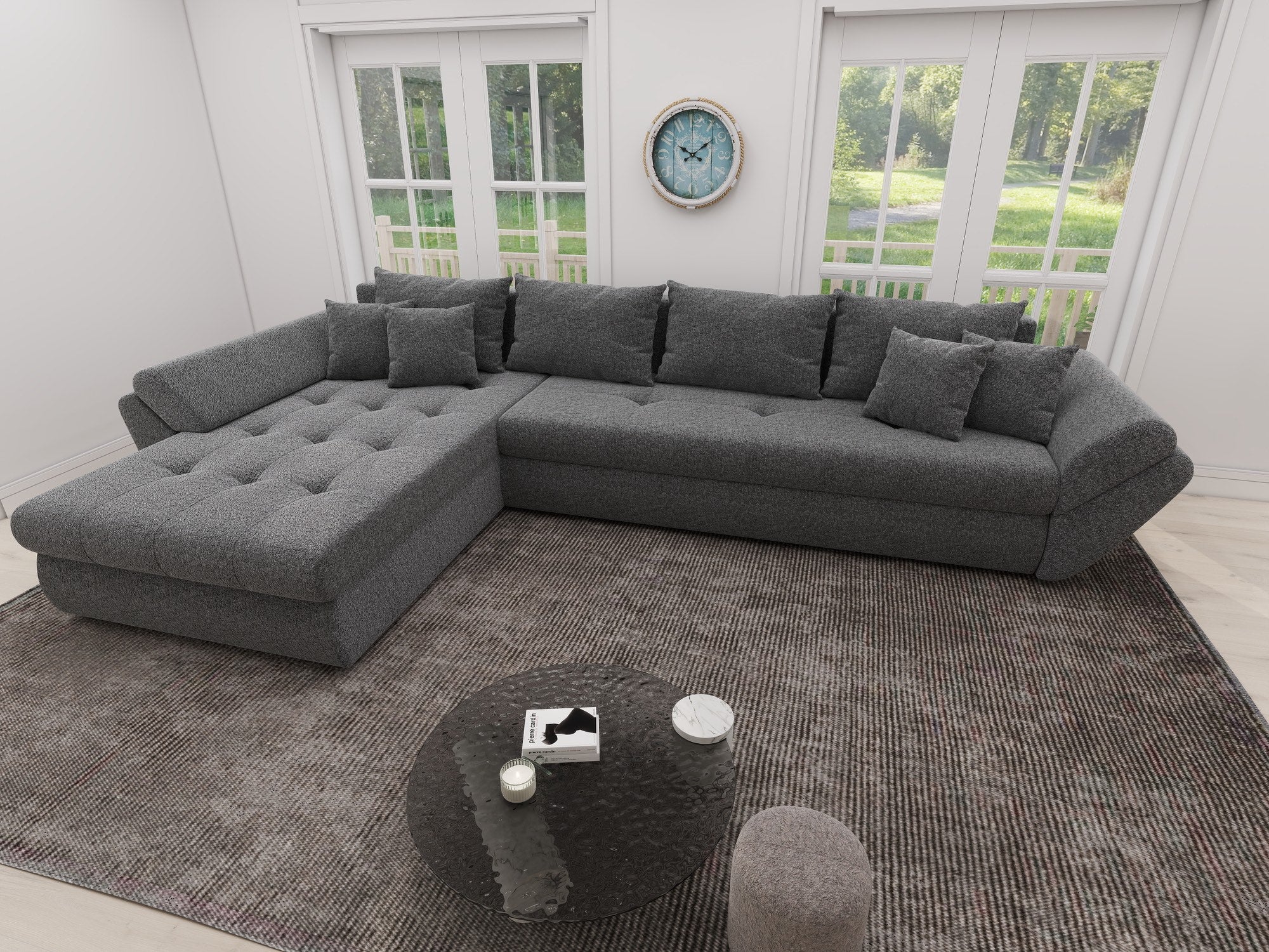 Colțar extensibil dumonde cu ladă de depozitare si sezut confortabil din spuma high-density, Loana XL Monte Gri 90 335x185 cm