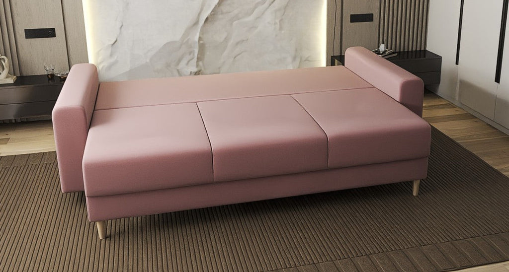 Canapea extensibilă dumonde cu ladă de depozitare si sezut confortabil din spuma high-density, Kronos Royal Roz 210x100 cm