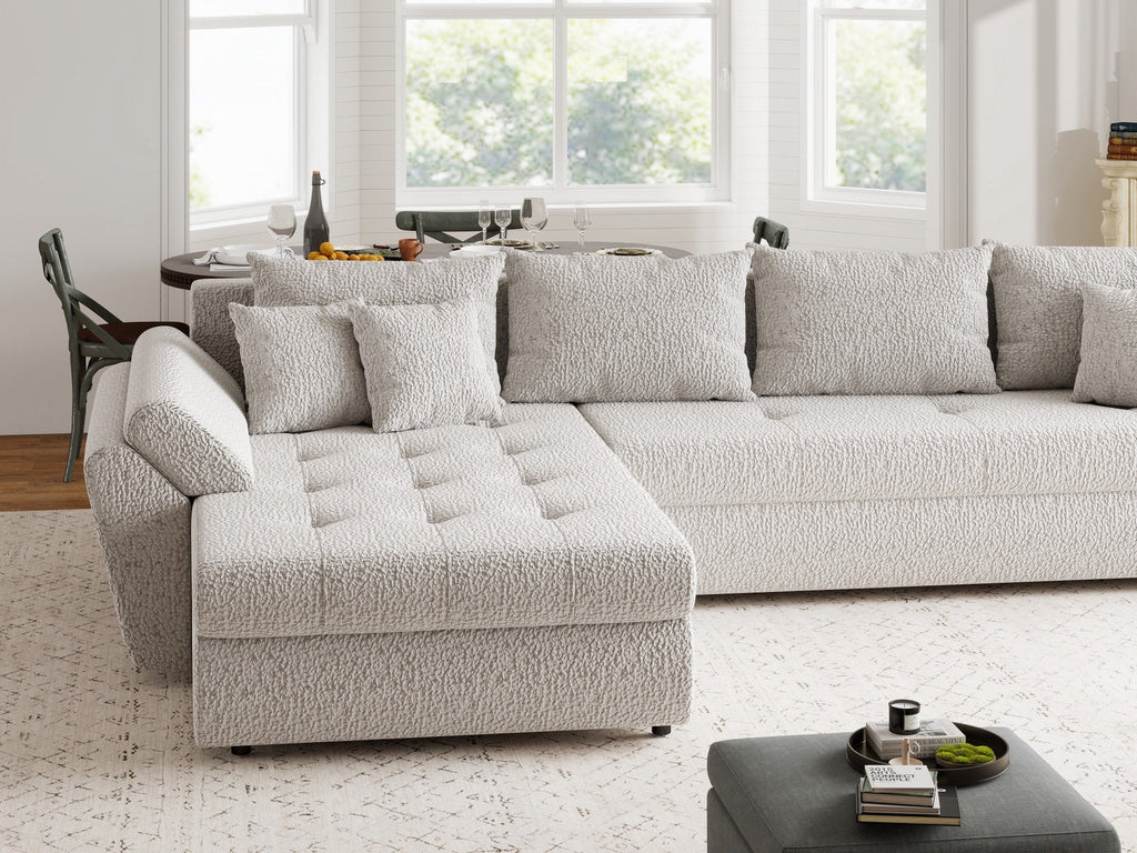 Colțar extensibil dumonde cu ladă de depozitare si sezut confortabil din spuma high-density, Loana XL Jaguar Gri 335x185 cm