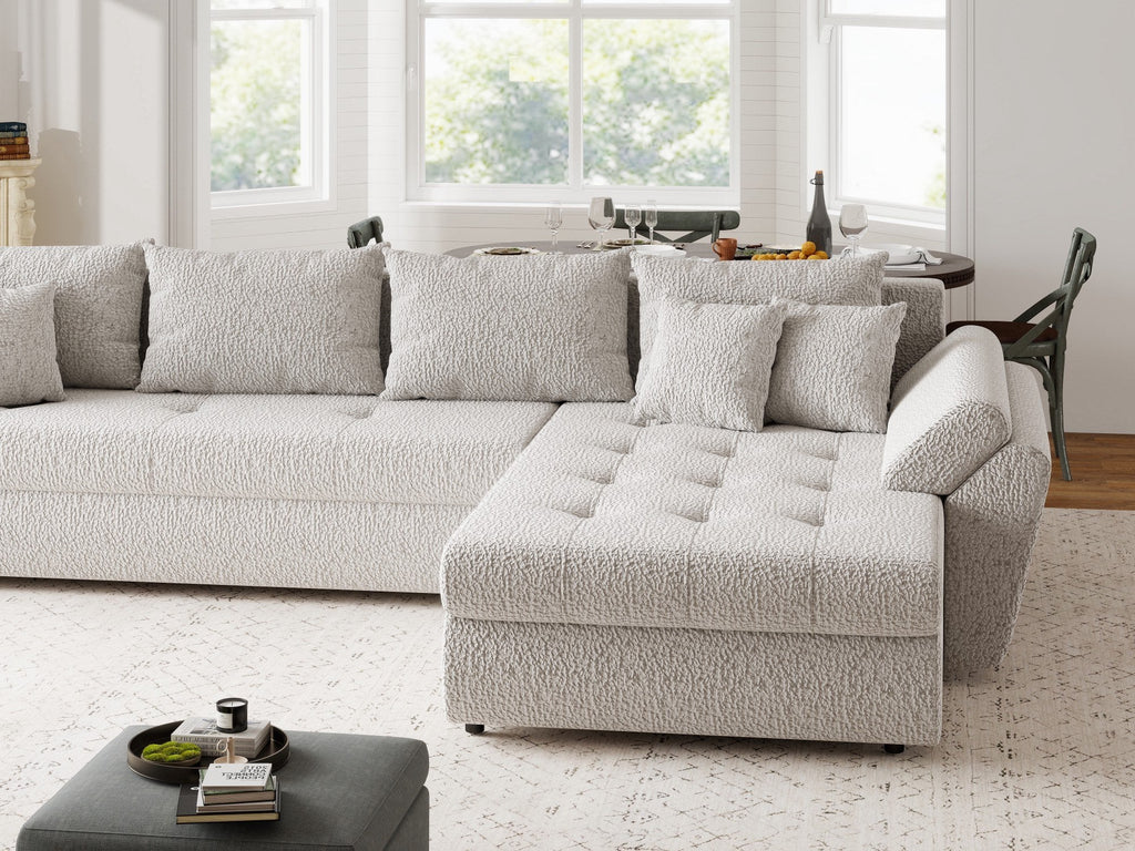 Colțar extensibil dumonde cu ladă de depozitare si sezut confortabil din spuma high-density, Loana XL Jaguar Gri II 335x185 cm