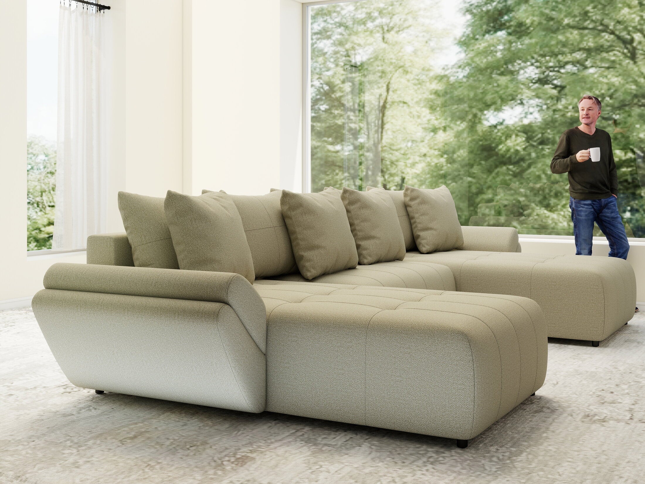 Colțar extensibil dumonde cu ladă de depozitare si sezut confortabil din spuma high-density, Berlin U Enjoy Camel 380x180 cm