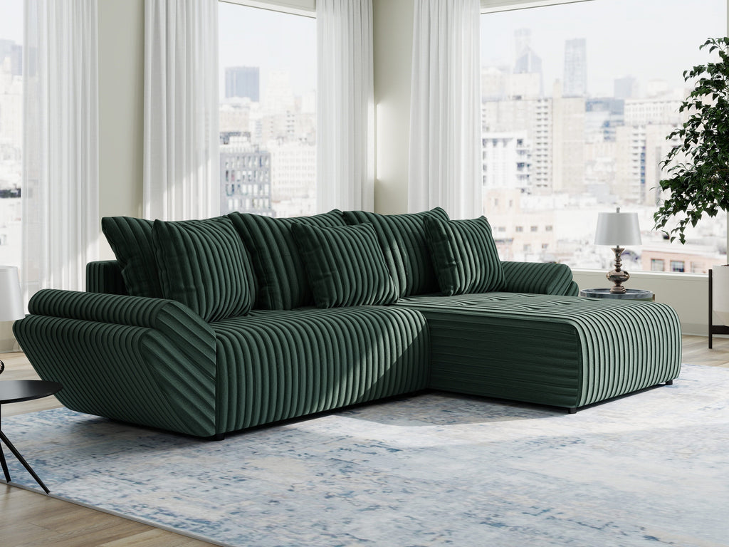 Colțar extensibil dumonde cu ladă de depozitare si sezut confortabil din spuma high-density, Berlin Ambience Verde 280x185 cm II