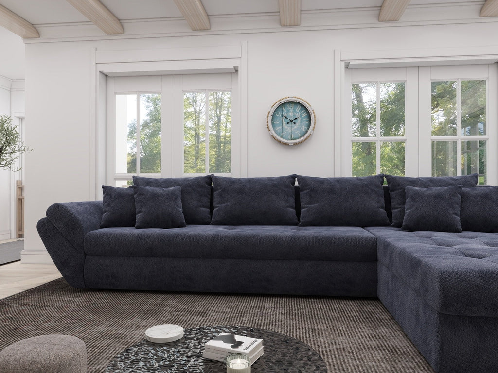 Colțar extensibil dumonde cu ladă de depozitare si sezut confortabil din spuma high-density, Loana XL Vibe Albastru II 335x185 cm