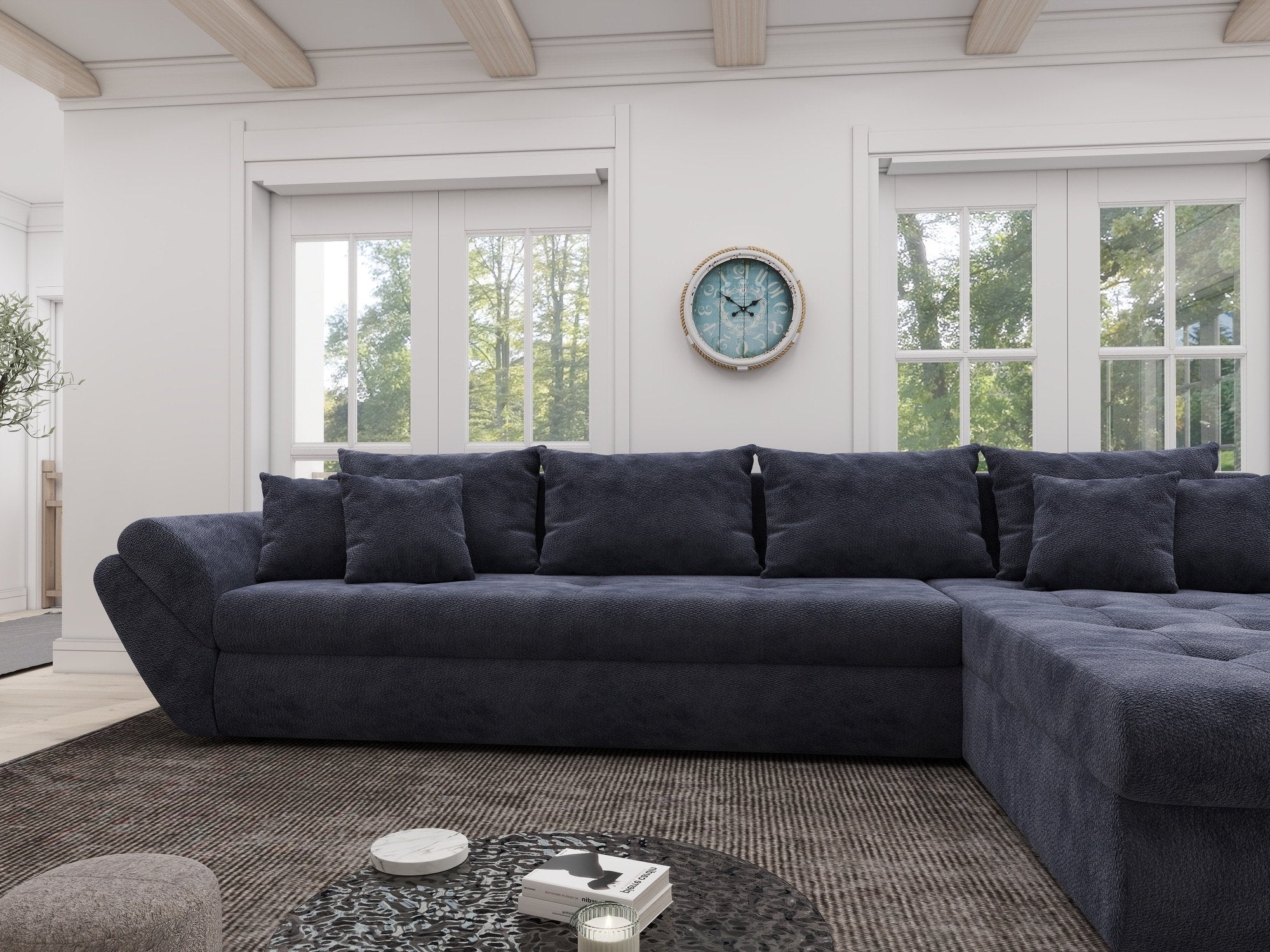 Colțar extensibil dumonde cu ladă de depozitare si sezut confortabil din spuma high-density, Loana XL Vibe Albastru II 335x185 cm