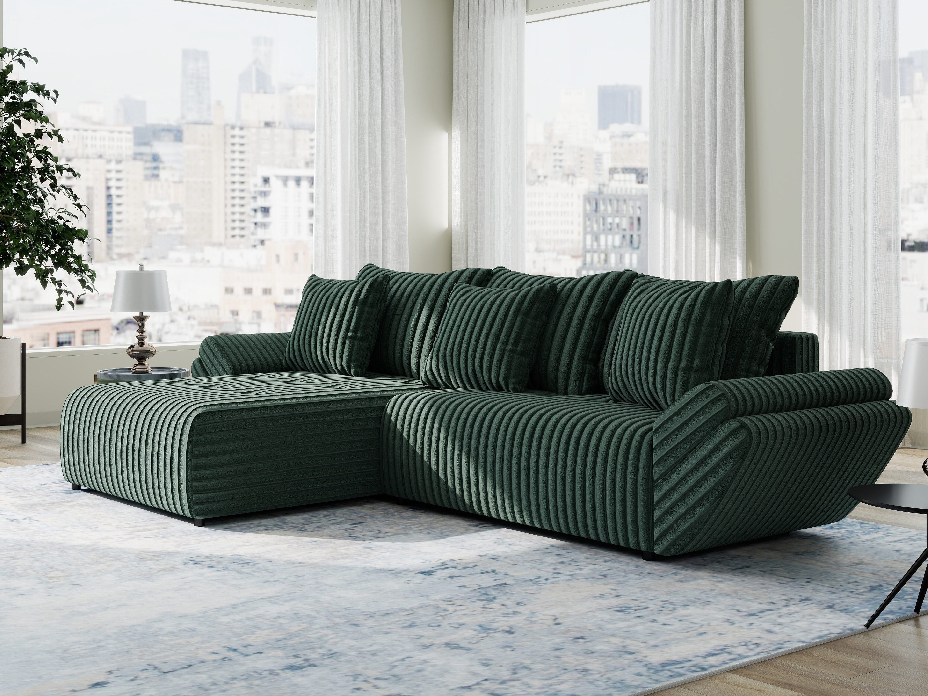 Colțar extensibil dumonde cu ladă de depozitare si sezut confortabil din spuma high-density, Berlin Ambience Verde 280x185 cm