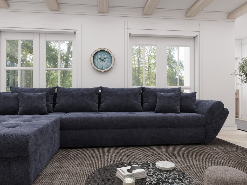 Colțar extensibil dumonde cu ladă de depozitare si sezut confortabil din spuma high-density, Loana XL Vibe Albastru 335x185 cm