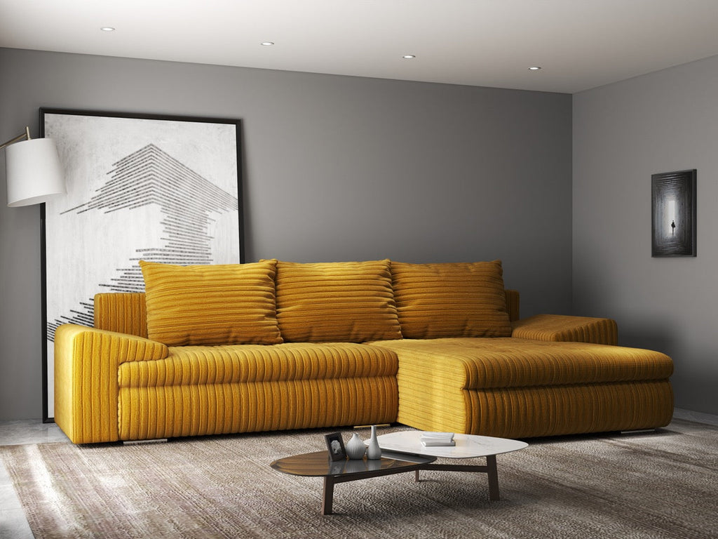 Colțar extensibil dumonde cu ladă de depozitare si sezut confortabil din spuma high-density, Leonardo Ambience Mustar 260x185 cm II