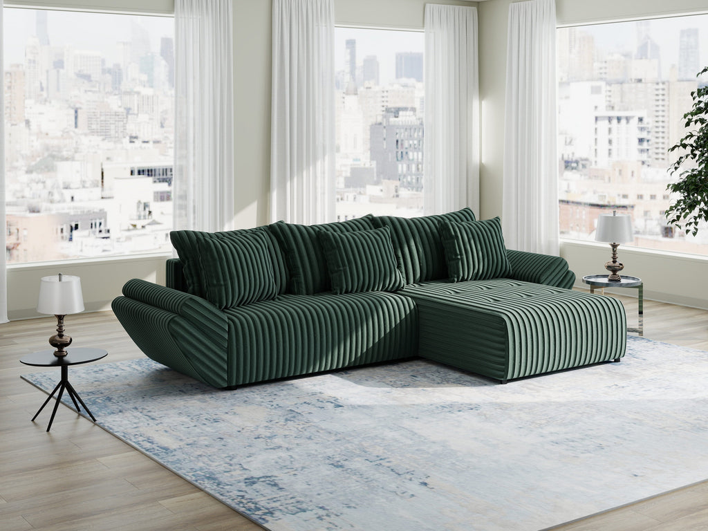 Colțar extensibil dumonde cu ladă de depozitare si sezut confortabil din spuma high-density, Berlin Ambience Verde 280x185 cm II