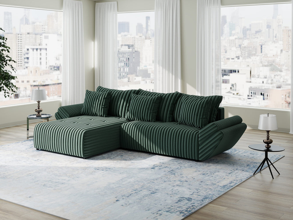 Colțar extensibil dumonde cu ladă de depozitare si sezut confortabil din spuma high-density, Berlin Ambience Verde 280x185 cm