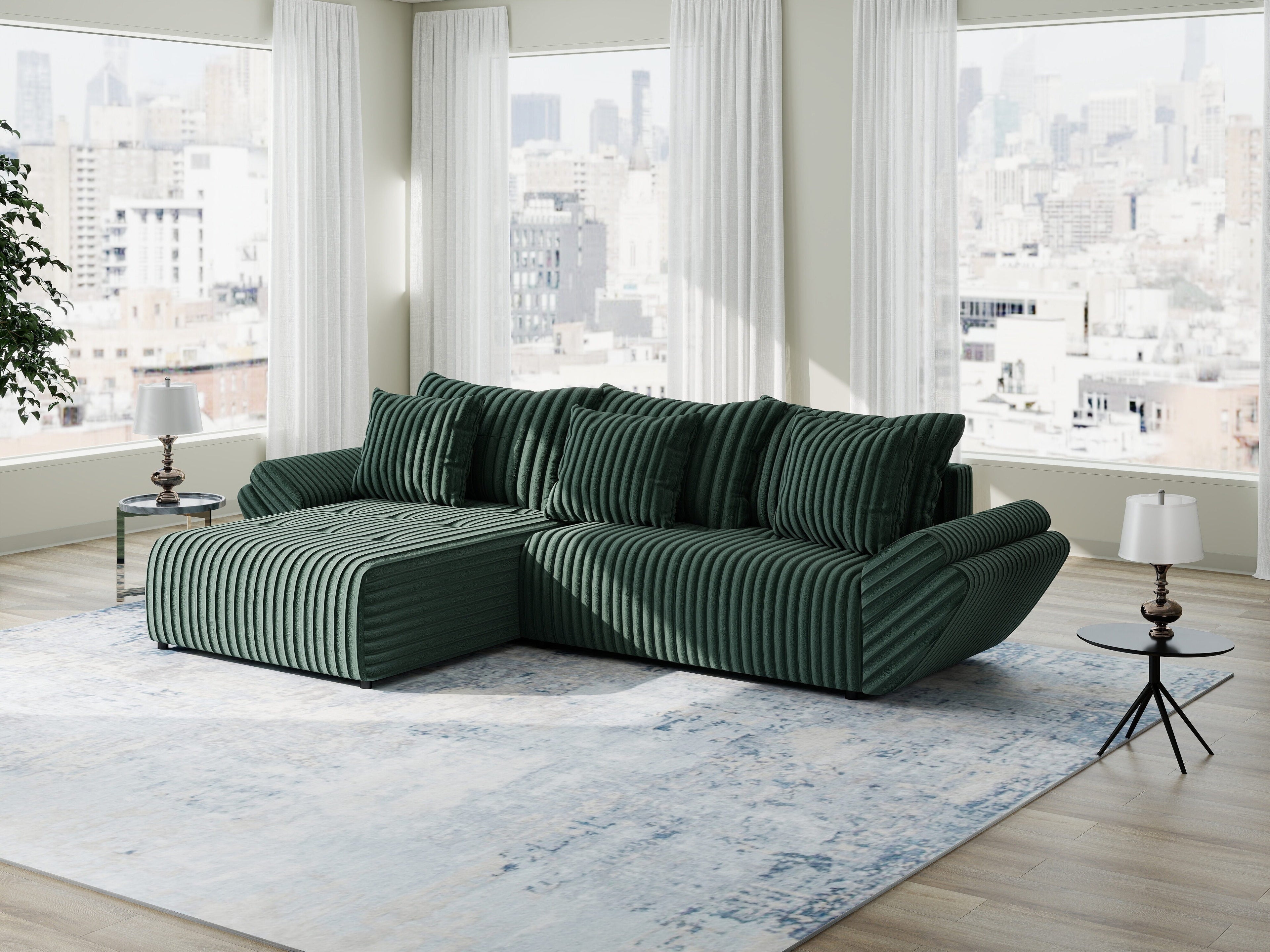 Colțar extensibil dumonde cu ladă de depozitare si sezut confortabil din spuma high-density, Berlin Ambience Verde 280x185 cm