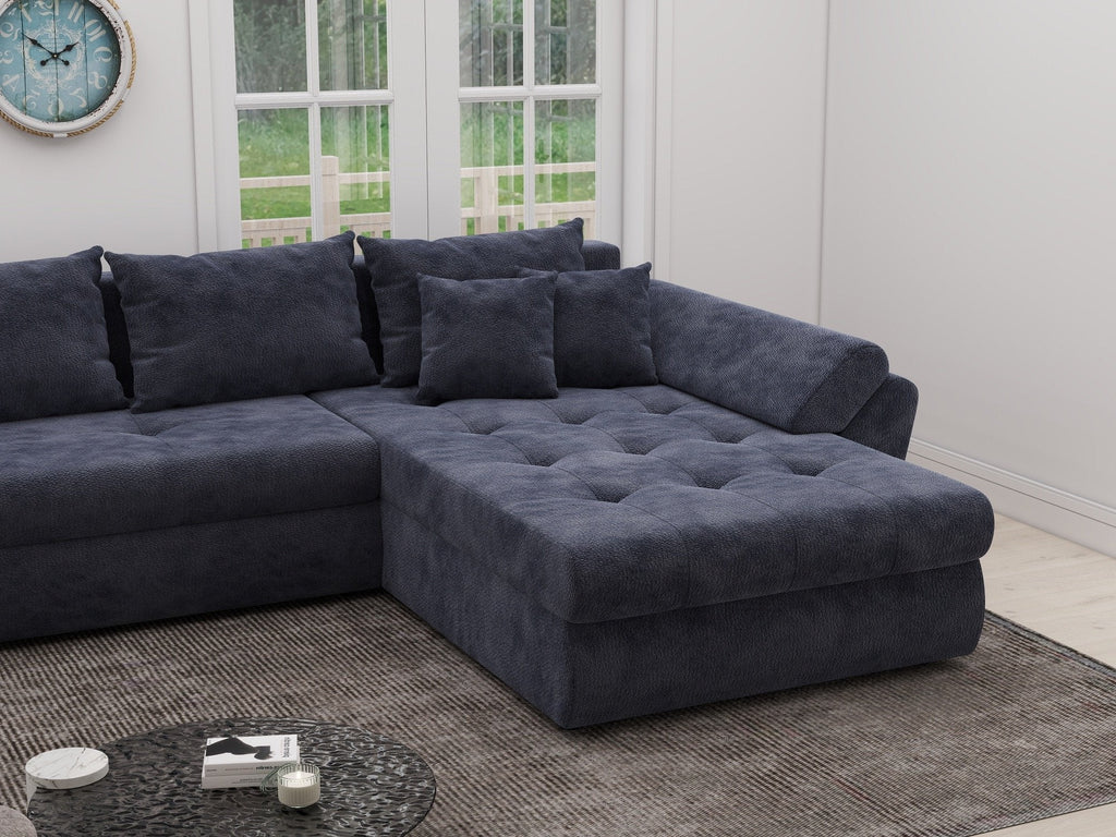 Colțar extensibil dumonde cu ladă de depozitare si sezut confortabil din spuma high-density, Loana XL Vibe Albastru II 335x185 cm
