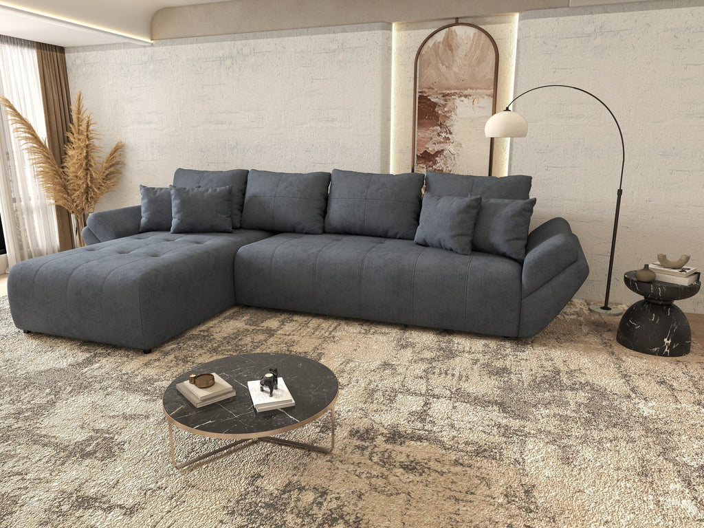 Colțar extensibil dumonde cu ladă de depozitare si sezut confortabil din spuma high-density, Berlin XL Enjoy Antracit 350x185 cm