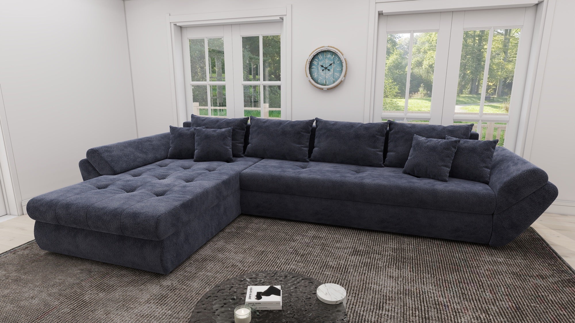 Colțar extensibil dumonde cu ladă de depozitare si sezut confortabil din spuma high-density, Loana XL Vibe Albastru 335x185 cm