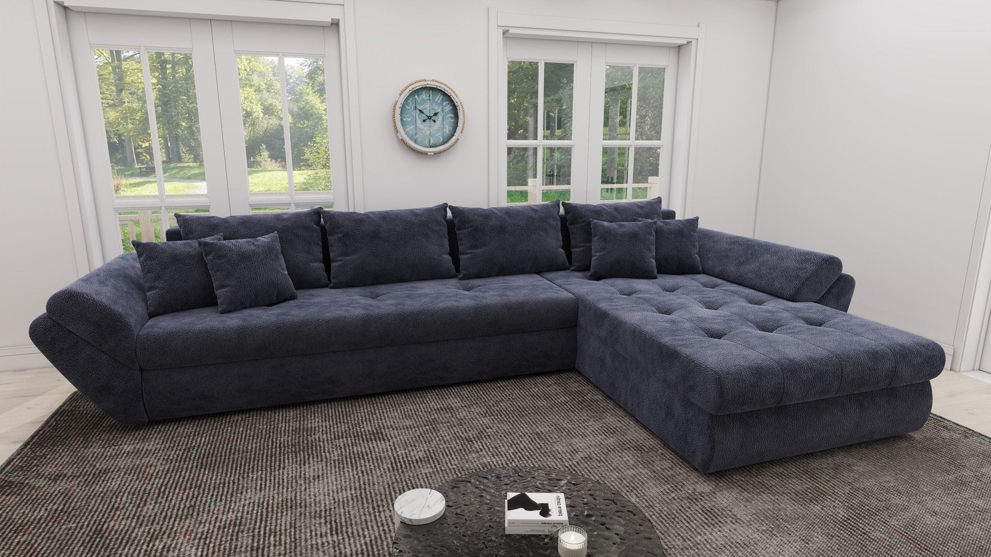 Colțar extensibil dumonde cu ladă de depozitare si sezut confortabil din spuma high-density, Loana XL Vibe Albastru II 335x185 cm