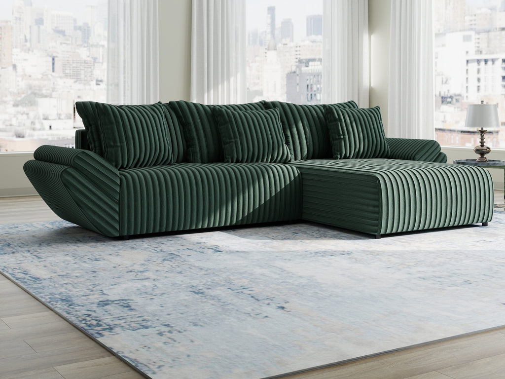 Colțar extensibil dumonde cu ladă de depozitare si sezut confortabil din spuma high-density, Berlin Ambience Verde 280x185 cm II