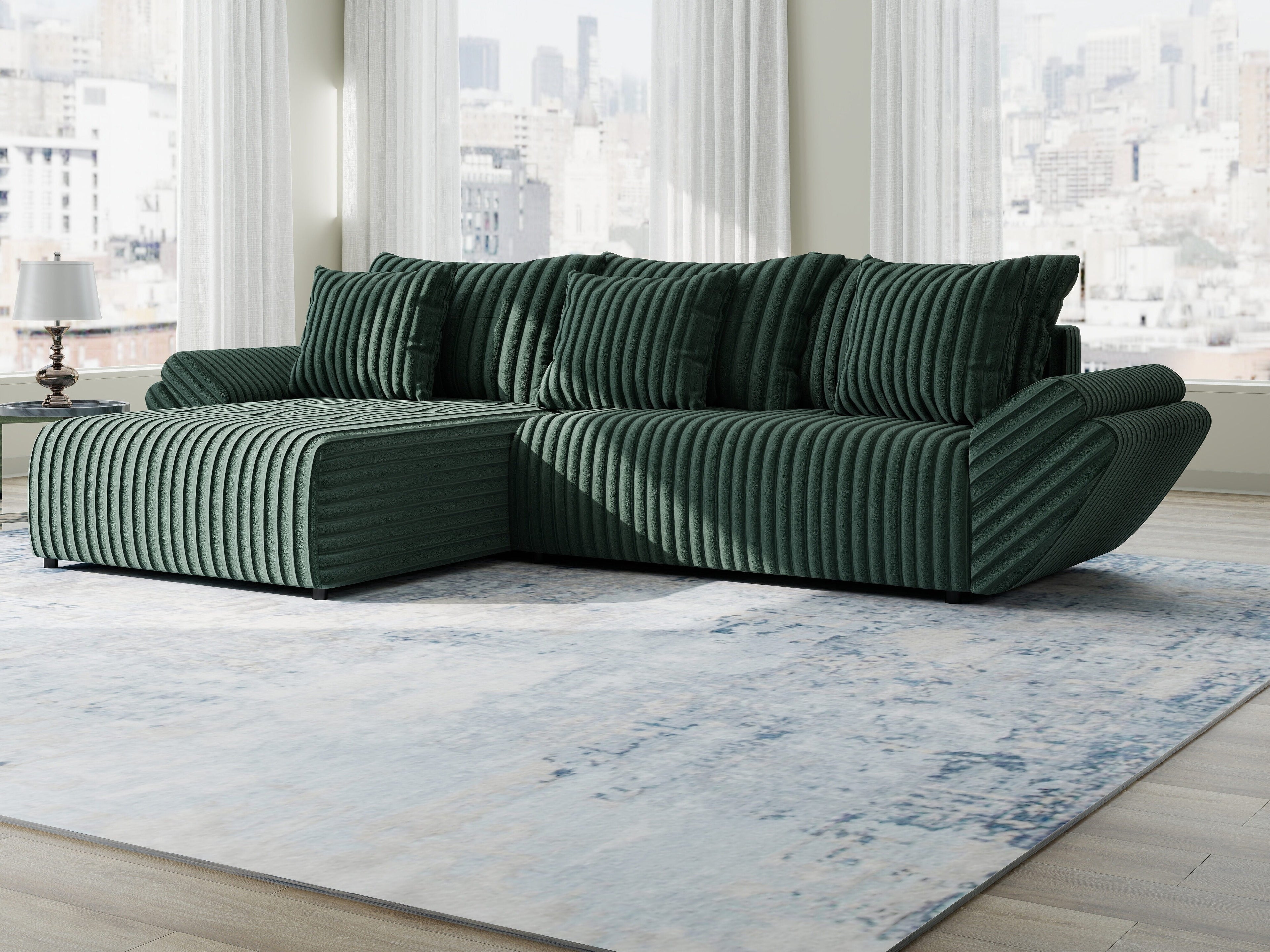 Colțar extensibil dumonde cu ladă de depozitare si sezut confortabil din spuma high-density, Berlin Ambience Verde 280x185 cm
