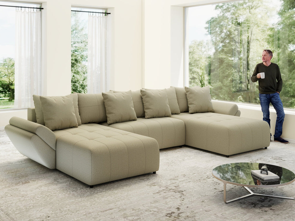 Colțar extensibil dumonde cu ladă de depozitare si sezut confortabil din spuma high-density, Berlin U Enjoy Camel 380x180 cm