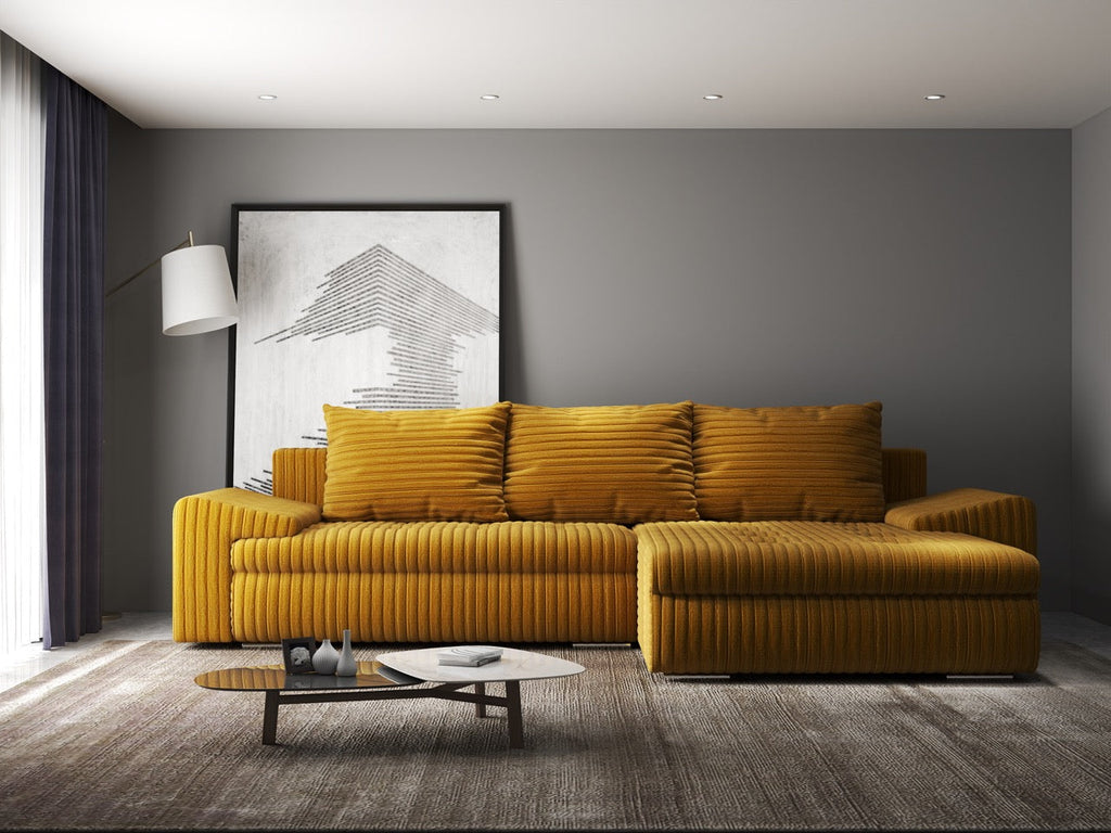 Colțar extensibil dumonde cu ladă de depozitare si sezut confortabil din spuma high-density, Leonardo Ambience Mustar 260x185 cm II