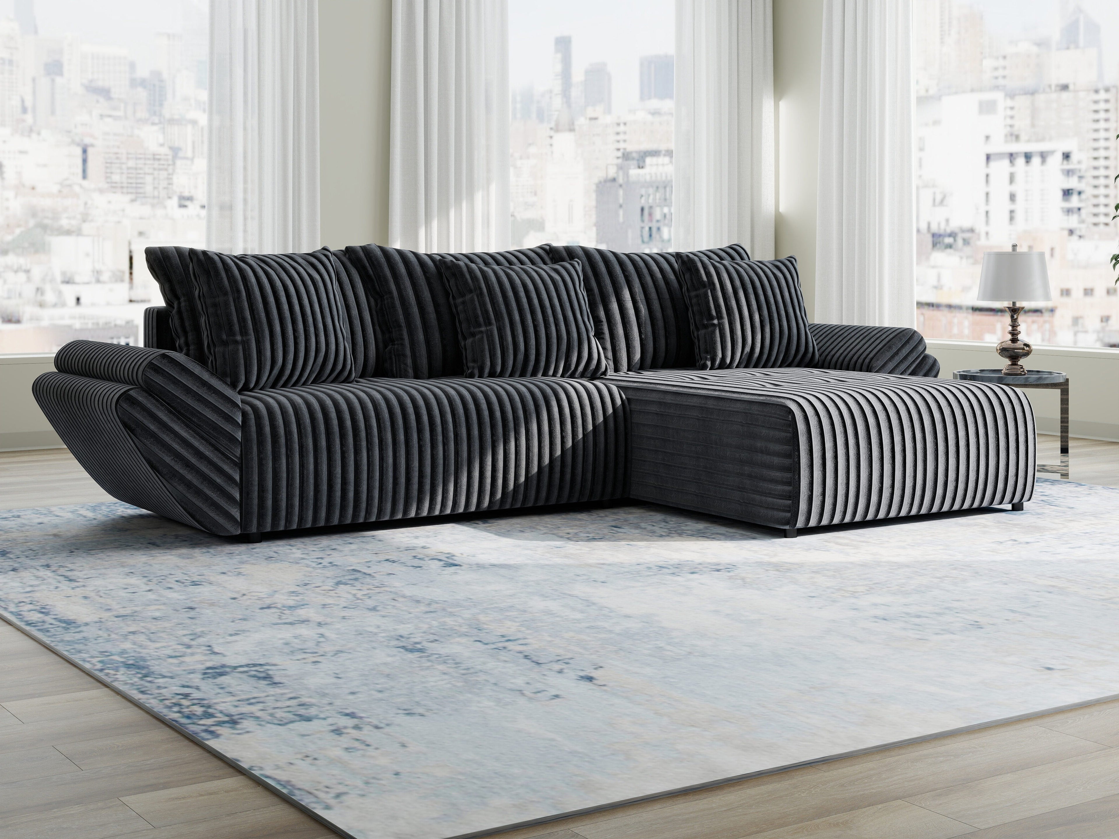 Colțar extensibil dumonde cu ladă de depozitare si sezut confortabil din spuma high-density, Berlin Ambience Gri 280x185 cm II