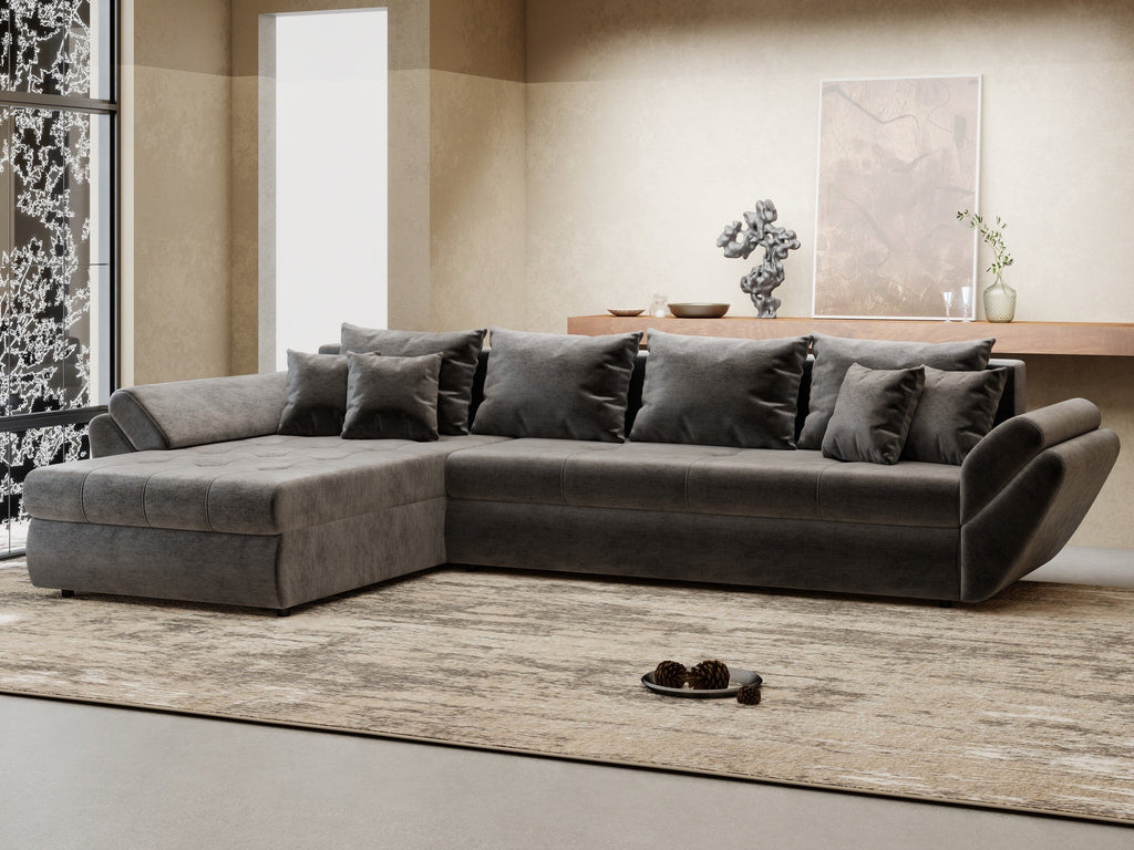 Colțar extensibil dumonde cu ladă de depozitare si sezut confortabil din spuma high-density, Loana XL Monolith Gri Antracit 335x185 cm