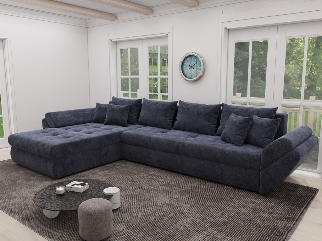 Colțar extensibil dumonde cu ladă de depozitare si sezut confortabil din spuma high-density, Loana XL Vibe Albastru 335x185 cm
