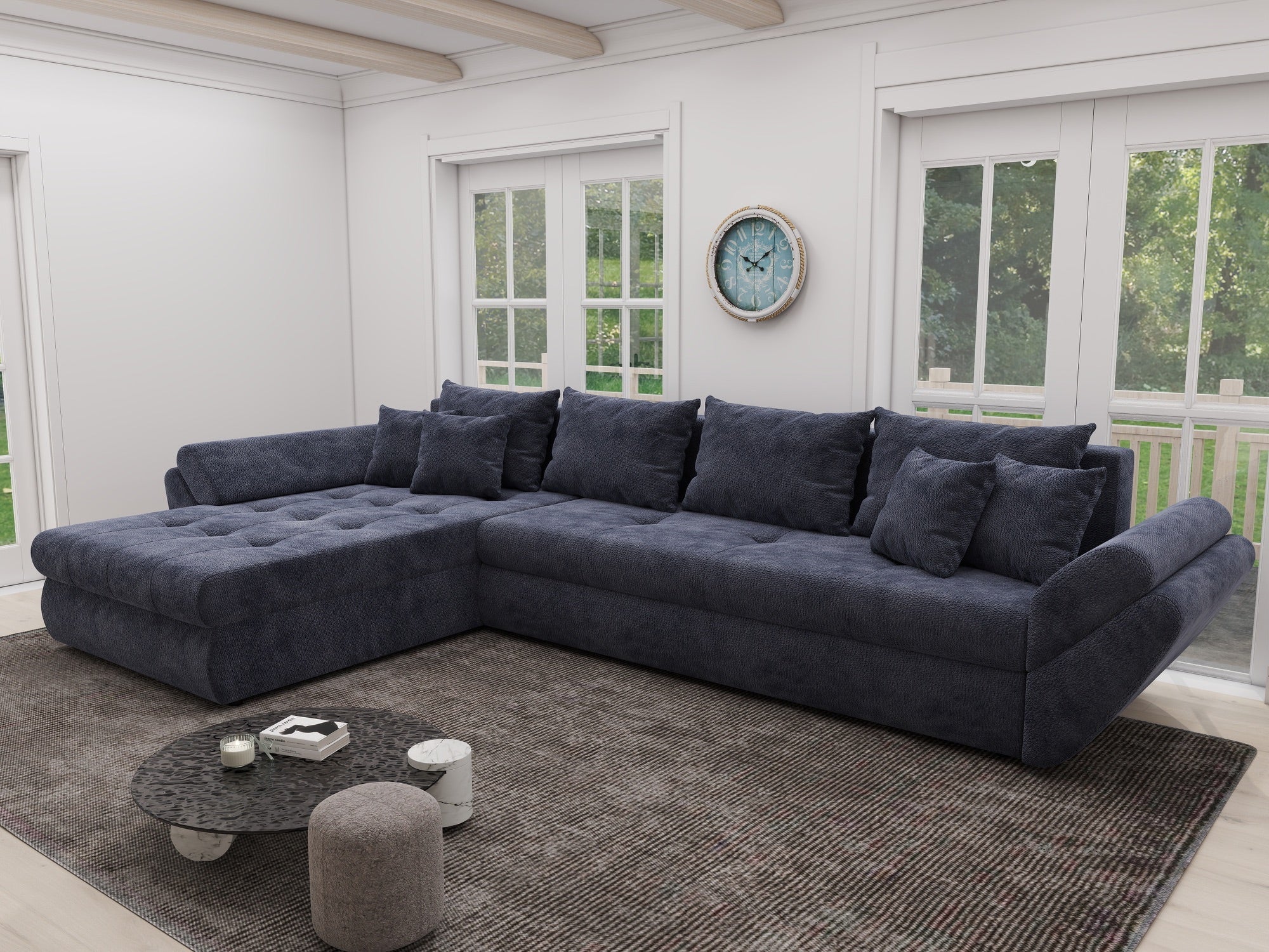 Colțar extensibil dumonde cu ladă de depozitare si sezut confortabil din spuma high-density, Loana XL Vibe Albastru 335x185 cm